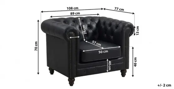 Black Leather Chesterfield Armchair Sofa Dimensions