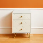 Top-Rated Modern 3-Drawer Bedside Table – Durable Cream & Gold Finish