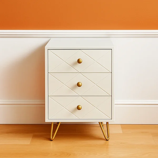 Modern 3-Drawer Bedside Cabinet – Cream Finish