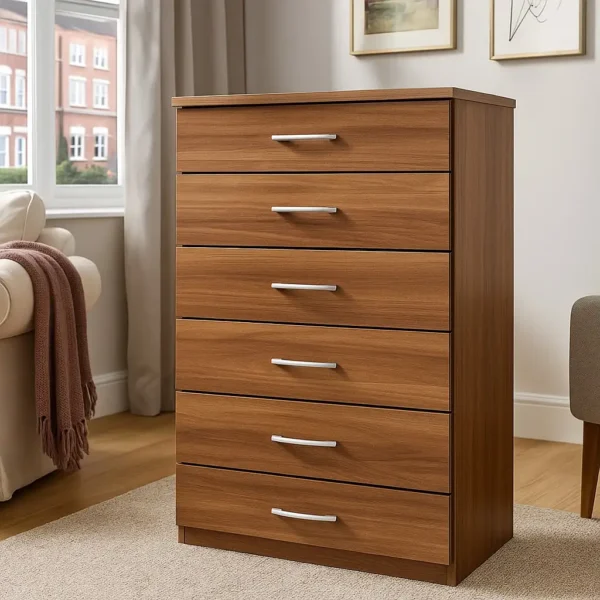 Modern Walnut 6-Drawer Chest – Stylish UK Made Storage