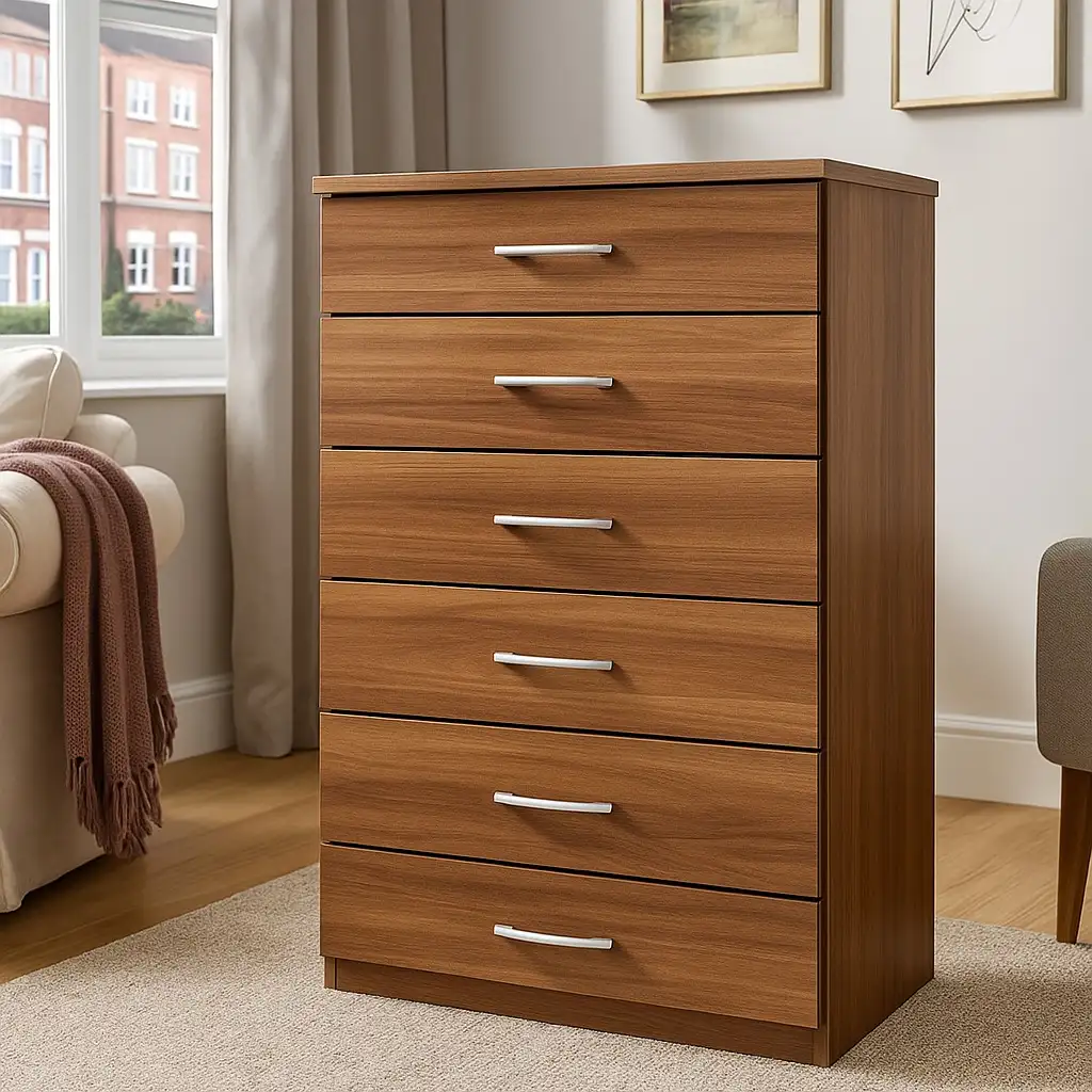 Modern Walnut 6-Drawer Chest – Stylish UK Made Storage