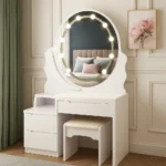 Modern White Makeup Table with Light Bulb Mirror - UK