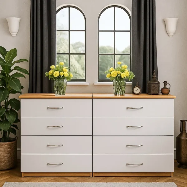 UK Made Nordic White & Oak 8-Drawer Modern Dresser