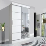 SIDE MIRRORED WARDROBE LYON WITH SLIDING DOOR AND HANGING SHELVES 150CM WHITE