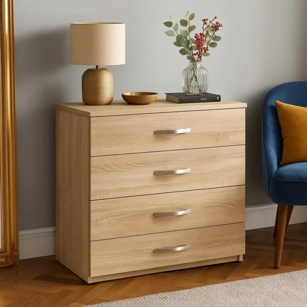 Spacious Classic Light Oak 4-Drawer Chest – UK Made