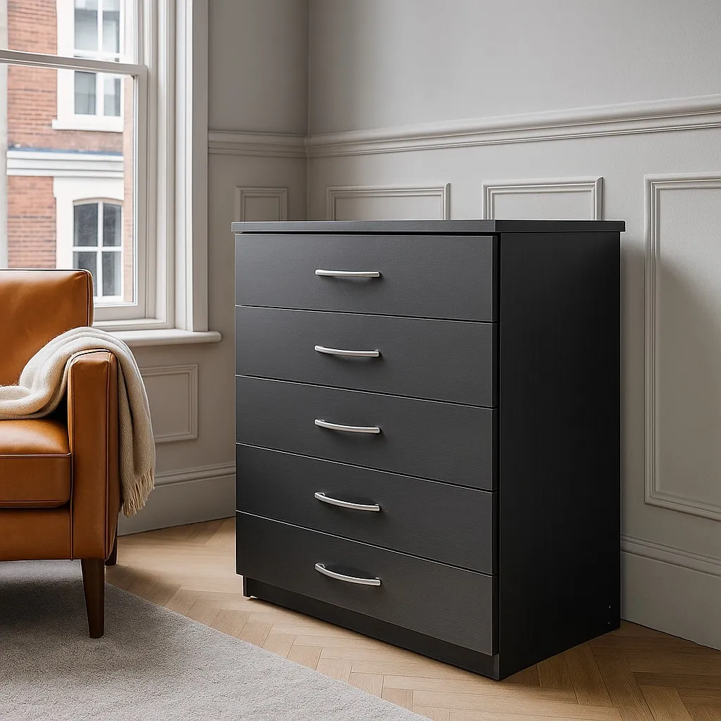Stylish Black Oak 5-Drawer Dresser – Crafted in UK
