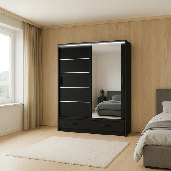 Syclia High Gloss Sliding Wardrobe in white 205 cm
