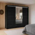 Modern Black Sliding Door Wardrobe UK – LED Mirror & Smart Storage