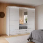 UK Syclia High Gloss Sliding Wardrobe in white 256 cm