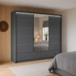 Grey Sliding Door Wardrobe with Mirror & Drawers – Modern Design UK