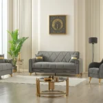 Modern Grey Luxury Sofa Set with Gold Accents – UK Collection
