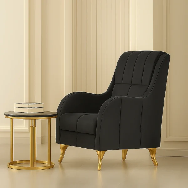 UK Luxury Black Accent Armchair with Gold Legs