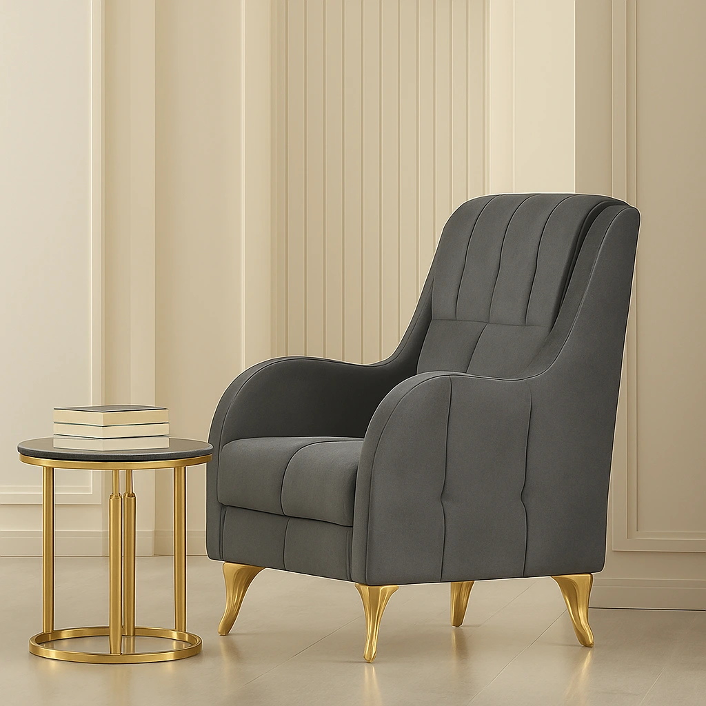 UK Luxury Grey Accent Armchair with Gold Legs