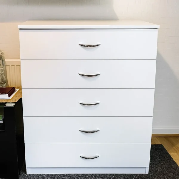 White Wooden 5-Drawer Dresser – Contemporary UK Made