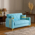 Luxury Blue Velvet Sofa Bed with Gold Accents for UK Homes