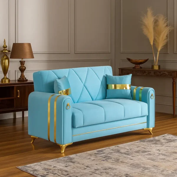 Luxury Blue Velvet Sofa Bed with Gold Accents for UK Homes