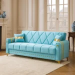 Luxury Blue Velvet Sofa Bed with Gold Accents for UK Homes