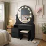 Black Wooden Dressing Table with LED Mirror for UK Bedrooms