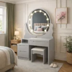 Grey Wooden Dressing Table with LED Mirror for UK Bedrooms