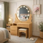 Oak Wooden Dressing Table with LED Mirror for UK Bedrooms