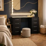 UK Modern Black Dressing Table with Drawers and Vanity Mirror