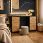 UK Modern Oak Dressing Table with Drawers and Vanity Mirror