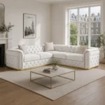 Turkish 5 Seater Corner Sofa | Channel-Tufted Velvet with Gold Legs
