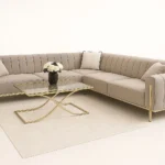 Luxurious UK-Made Turkish Sofa – Soft Beige with Gold Accent