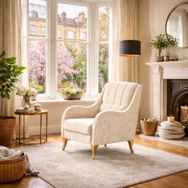 Cozy Cream Sofa Bed in armchair Cozy Cream Sofa Bed | UK-Made Fabric Sleeper Couch | Ultimate Comfort