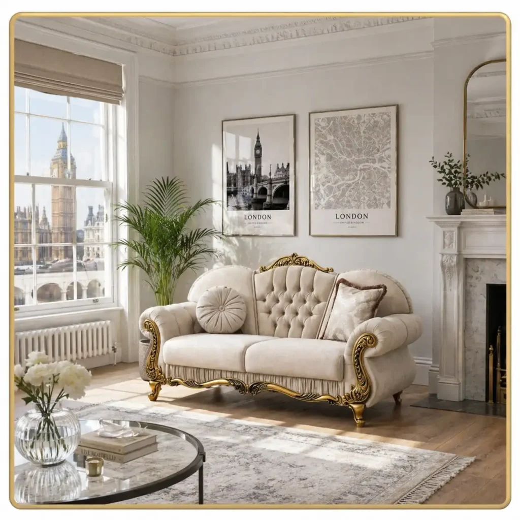 Collosal Cream Velvet Accent | Ornate Gold Baroque Wingback