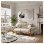 Collosal Cream Velvet Accent  | Ornate Gold Baroque Wingback