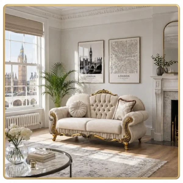 Collosal Cream Velvet Accent | Ornate Gold Baroque Wingback