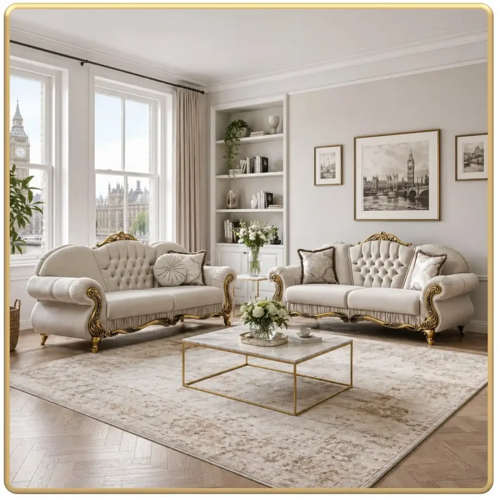 Collosal Cream Velvet Accent | Ornate Gold Baroque Wingback
