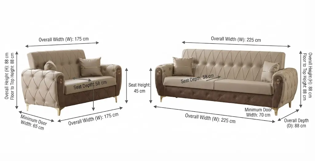 Kamala Luxury Chesterfield Sofa – Faux Leather & Fabric Settee