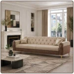Kamala Luxury Faux Leather & Fabric Settee – Tufted Chesterfield Style