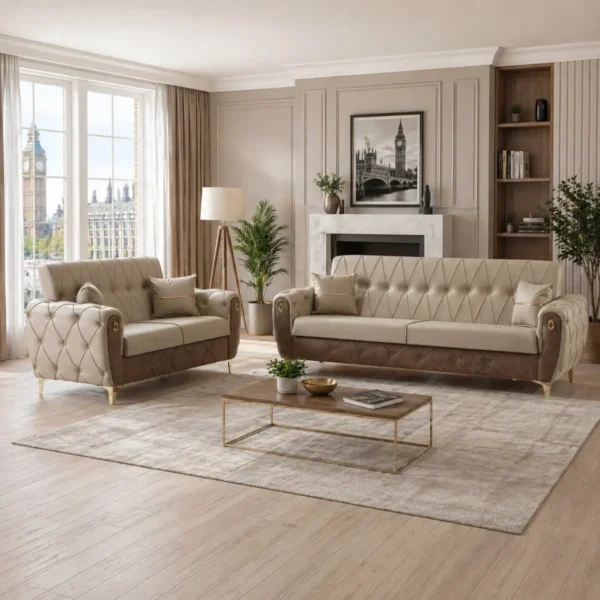 Kamala Luxury Faux Leather & Fabric Settee