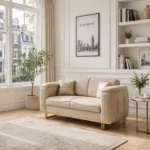 Lido Cream Velvet Sofa | Gold Sled Base & Fluted Arm Detail