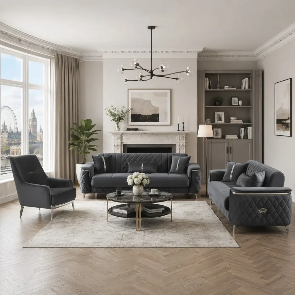 Millenia Charcoal Velvet Sofa | High Back Mid-Century - UK