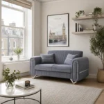 Oliver Slate Blue Velvet Sofa | Vertical Channel Tufted Design