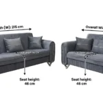 Premium slate blue velvet 3-seater sofa with wooden legs