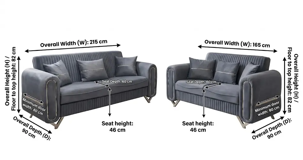 Premium slate blue velvet 3-seater sofa with wooden legs