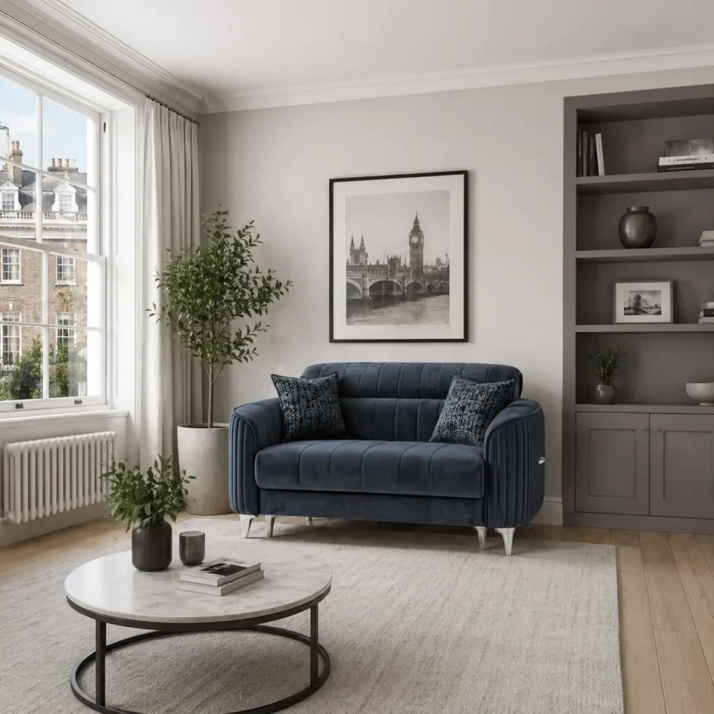 Pearl Navy Velvet Sofa | Vertical Fluted Design with Tufted Back