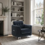 Pearl Navy Velvet Sofa | Vertical Fluted Design with Tufted Back