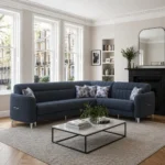 Pearl Navy Velvet Sofa | Vertical Fluted Design with Tufted Back