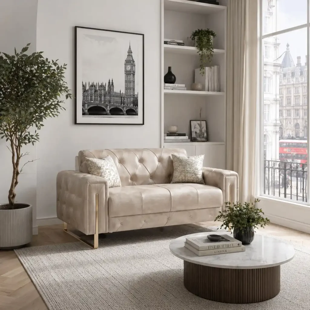 Prague Cream Velvet Sofa | Luxury Scalloped Back - UK