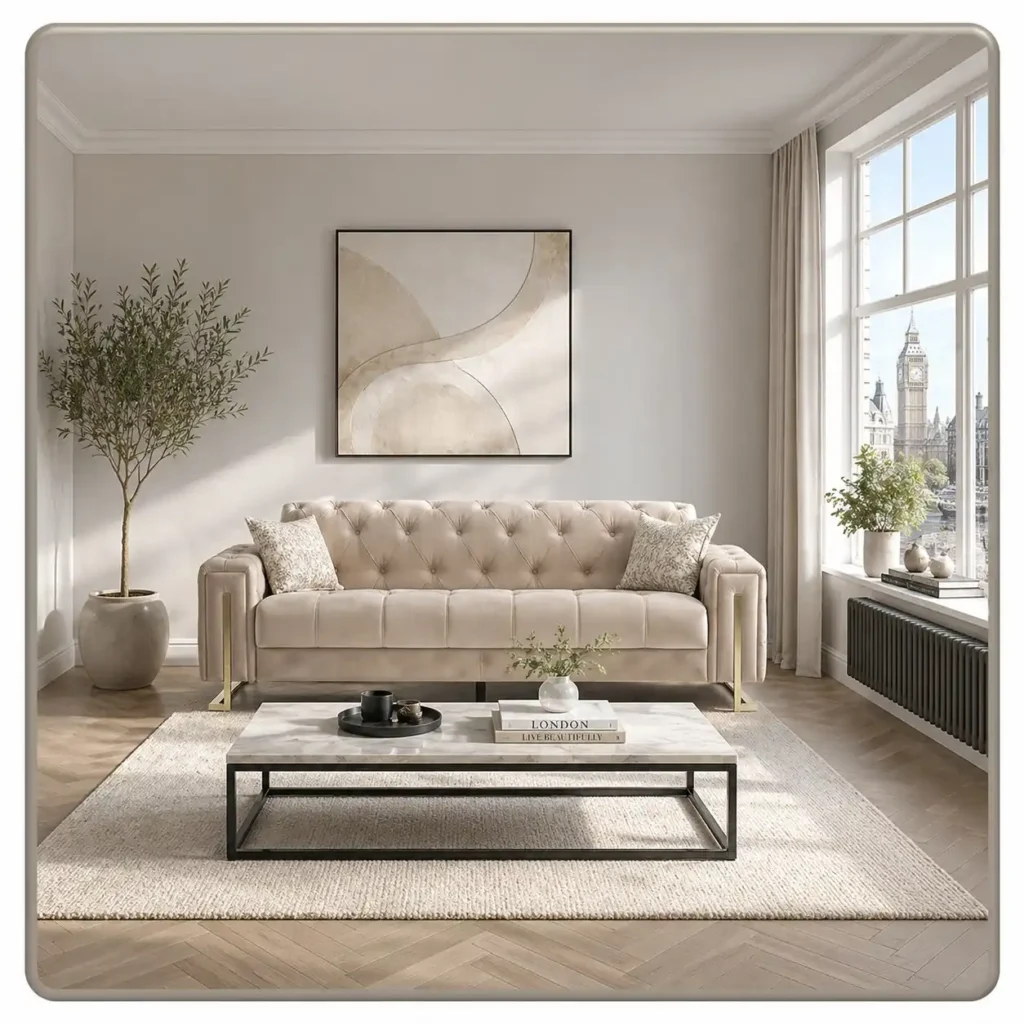 Prague Cream Velvet Sofa | Luxury Scalloped Back - UK