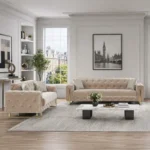 Prague Cream Velvet Sofa | Luxury Scalloped Back - UK
