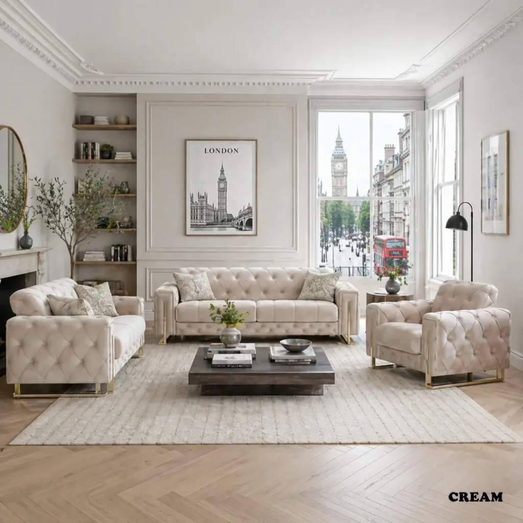 Prague Cream Velvet Sofa | Luxury Scalloped Back - UK