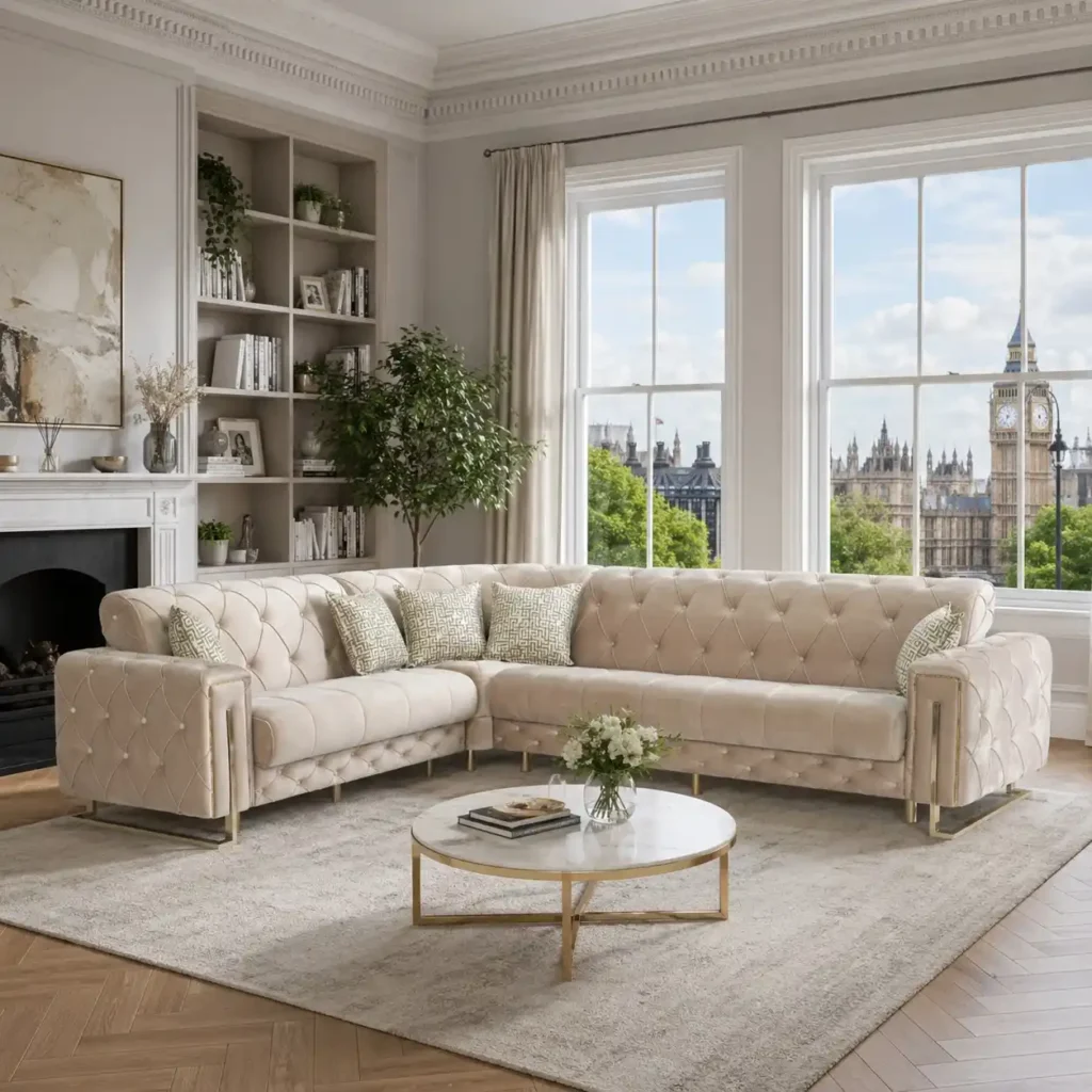 Prague Cream Velvet Sofa | Luxury Scalloped Back - UK