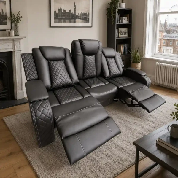 Luxury Grey Quilted 3-Seater Recliner Sofa – Modern Comfort Collection